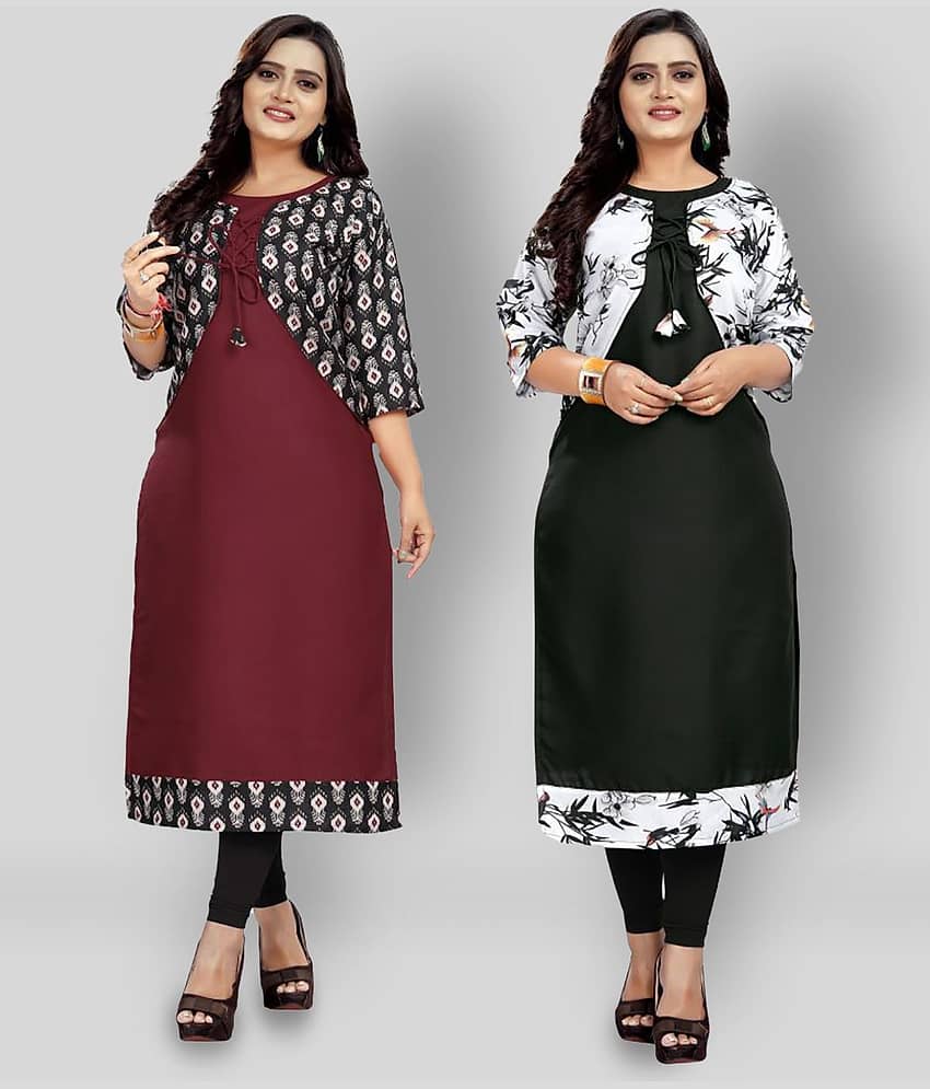 Lerkiza - Multicolor Cotton Women's Jacket Style Kurti ( Pack of 2 )