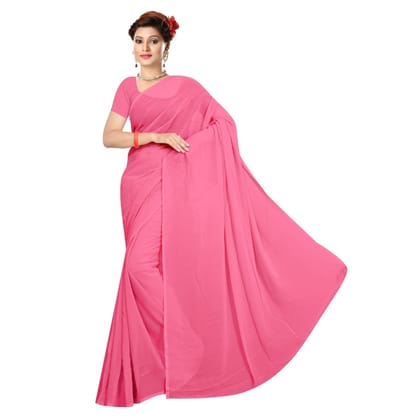 Generic Women's Georgette Plain Saree with Blouse (Pink, 5 - 6 Mtrs)