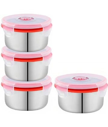 Dream Home Lunch Box Steel Red Food Container ( Set of 2 )