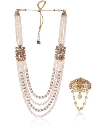 Dulha groom sherwani Necklace/Moti Mala for Men for wedding | Groom Mala and Brooch Set