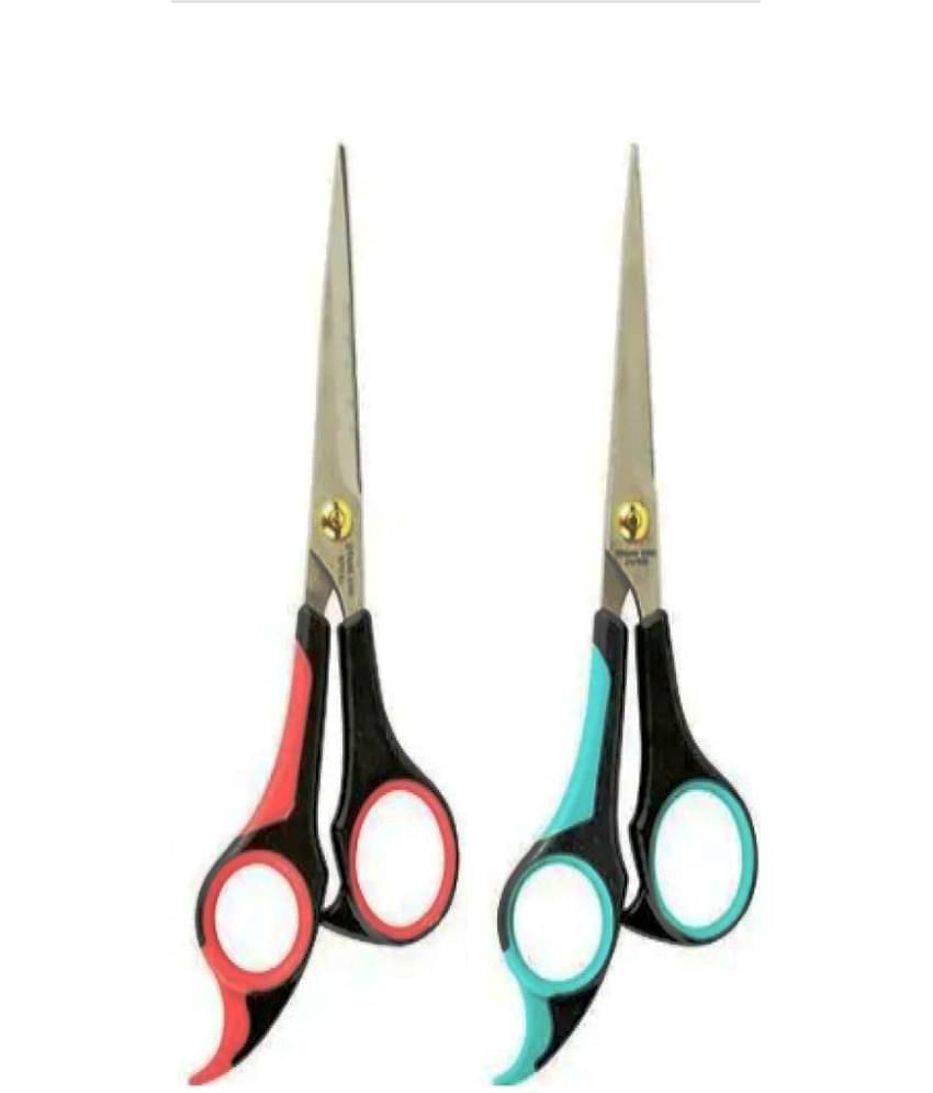 DKUY Professional Hair Cutting Scissors 6 inches Scissor for Professional Look, Premium Plastic Handle, Black Red or Yellow PACK OF 2
