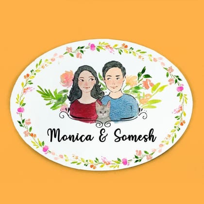 Handpainted Customized Name Plate - Pet Couple Name Plate