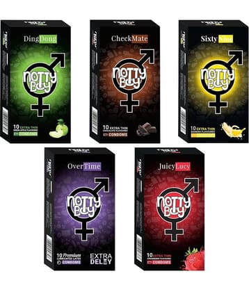 NottyBoy Honeymoon Pack Extra Delay, Strawberry, Chocolate, Banana and Fruit Flavour Condoms - 50 Units