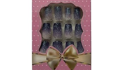 Kucai Beauty Press-On Nails, 12 Pieces, Blue Ombre Glitter, Medium Square Full Cover Fake Nails, Shimmer Design, Reusable Stick-On Nail Tips for Women and Girls (Purpal)
