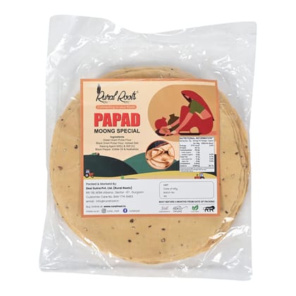 Rural Roots Moong Papad Special (Spiced) - 400g Pack | Authentic Indian Crispy Snack | Ready To Serve Crispy Papads | Moong Daal Papad | Mungdal Papads for Snacking