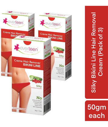 everteen SILKY Bikini Line Hair Remover Creme with Cranberry and Cucumber - 3 Packs (50g Each)