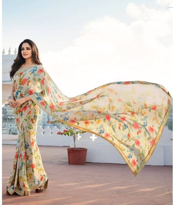 BLEESBURY Georgette Printed Saree With Unstitched Blouse Piece ( Pink )