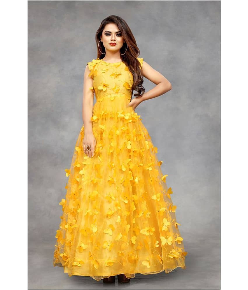Aika Yellow Net Ethnic Gown - Single