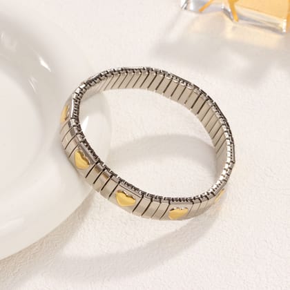 Heart 18K Gold Silver Stainless Steel Expandable Stackable Anti Tarnish Bracelet For Women
