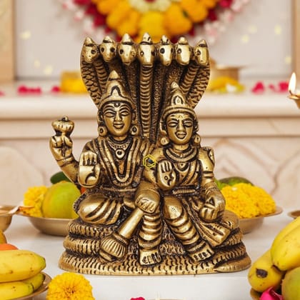 Brass Laxmi Vishnu God Idol Statue - Divine Home Temple Decor, Height : 3.5 Inch (BSMAS1392 F)