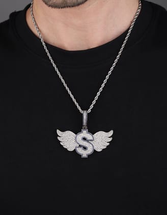 Dollar Wing Iced Out Pendant (Blue Sapphire)-With Rope Chain 2.5mm / Blue Sapphire