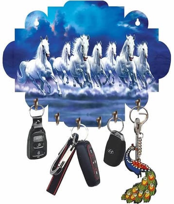 SNDArt Vastu 7 Running Horses Wood Key Holder (Pack of 1)