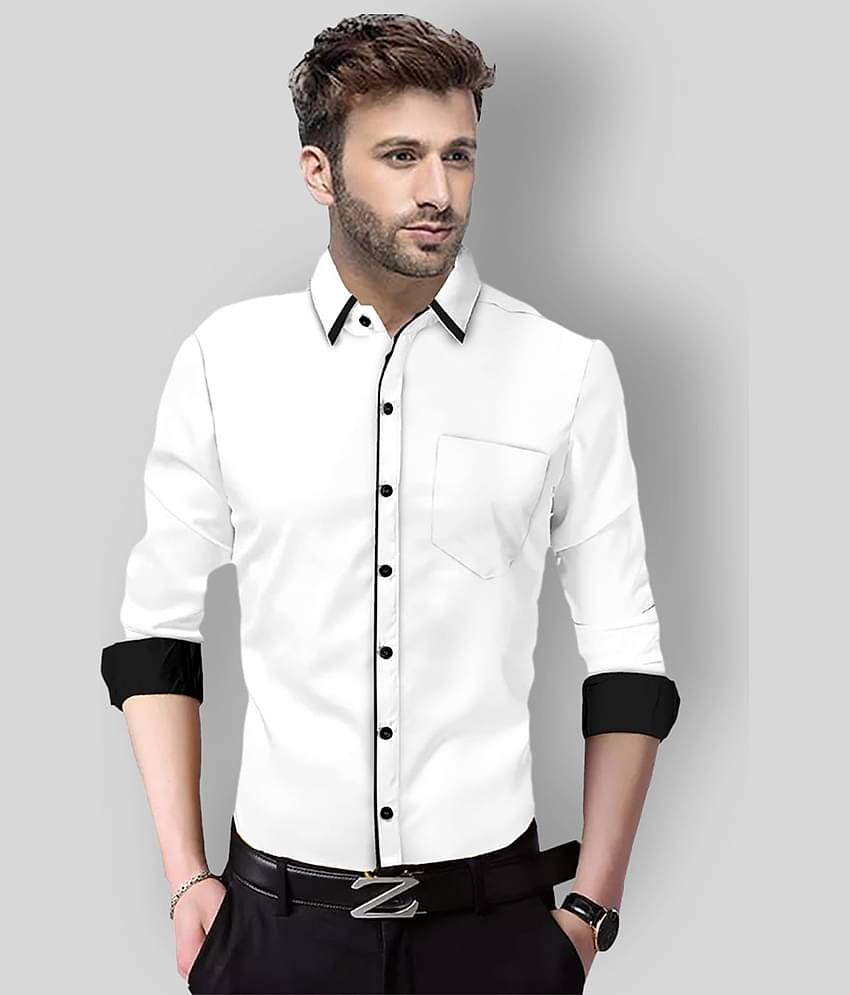 P&V - White Cotton Blend Slim Fit Men's Casual Shirt (Pack of 1)