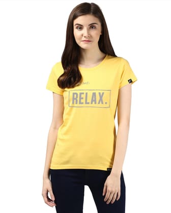 Womens Half Sleeve Noterelax Printed Yellow Color Tshirts-Yellow / Small / 100% Bio Wash Cotton