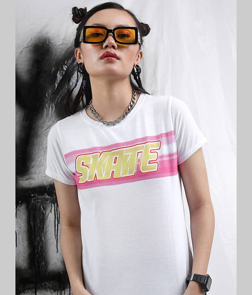 Tokyo Talkies Women Polyester Printed Regular Fit Round Neck T-Shirt ( White )