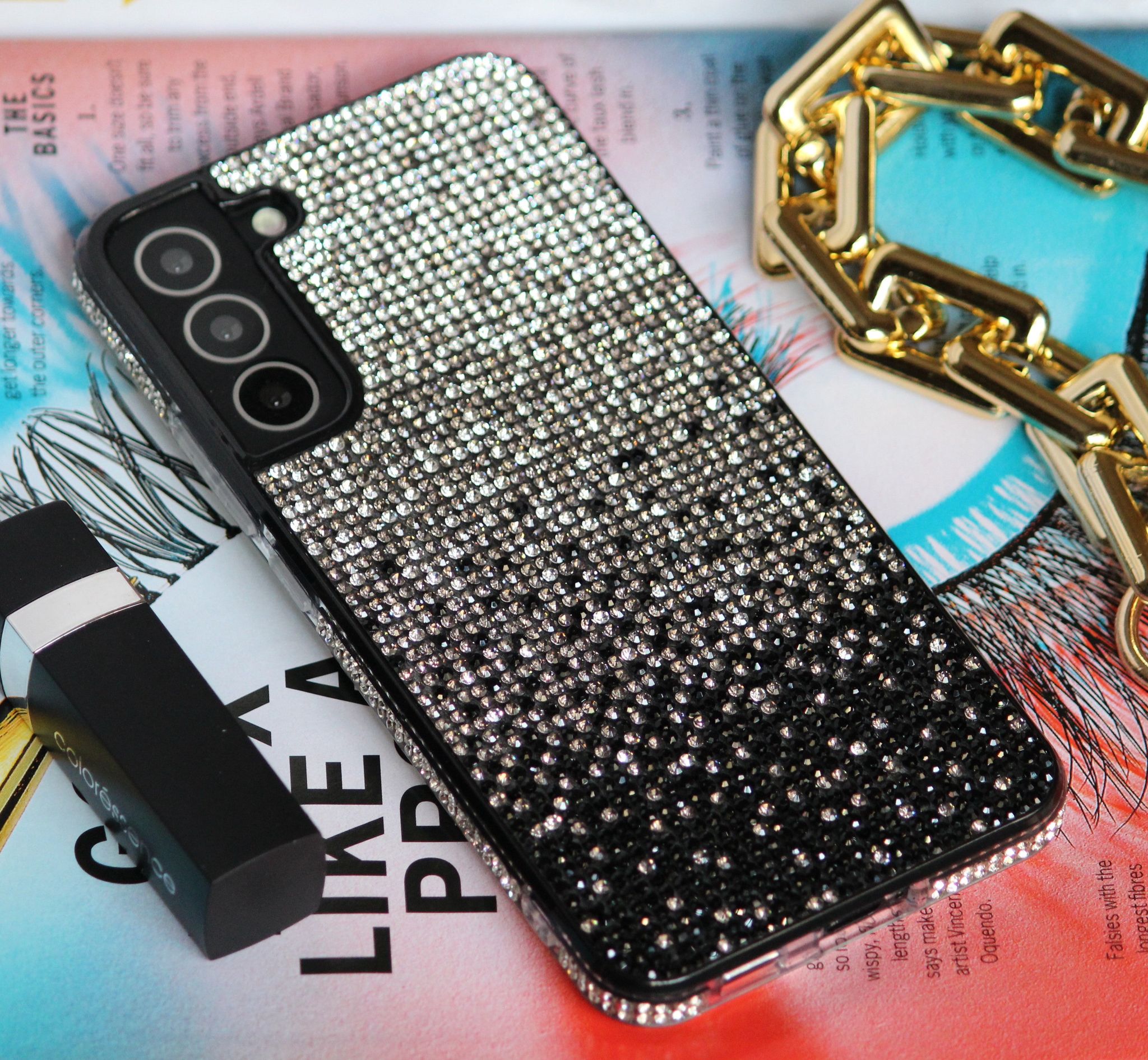 Black & Silver Gradient Rhinestones Luxury Cover-Samsung Galaxy S21 Ultra
