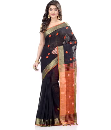 Desh Bidesh Cotton Self Design Saree With Unstitched Blouse Piece ( Black )