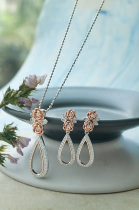 Garden Of Happiness Silver & Rose Gold Plated Sterling Silver Pendant Set-Without Chain / 2 Tone