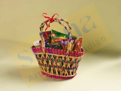 Srjana Colorful Kauna Grass Handheld Basket Srjana Colorful Kauna Grass Handheld Basket
