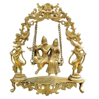 Brass Radha Krishna Jhula God Idol Statue � Handcrafted Decorative Showpiece, Height : 17.6 Inch (BSMAS1020 A)