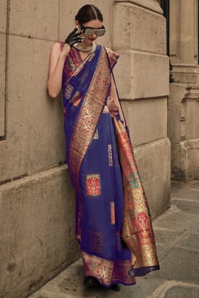 Blue Jamawar Kashmiri Saree