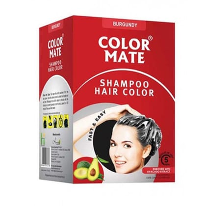 Color Mate Shampoo Hair Color (150ml) | Burgundy Shade, Avocado Oil Enriched | Hair Coloring