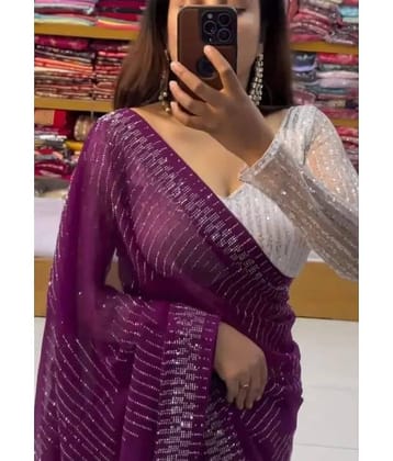 Gullak Georgette Embellished Saree With Unstitched Blouse Piece ( Purple )
