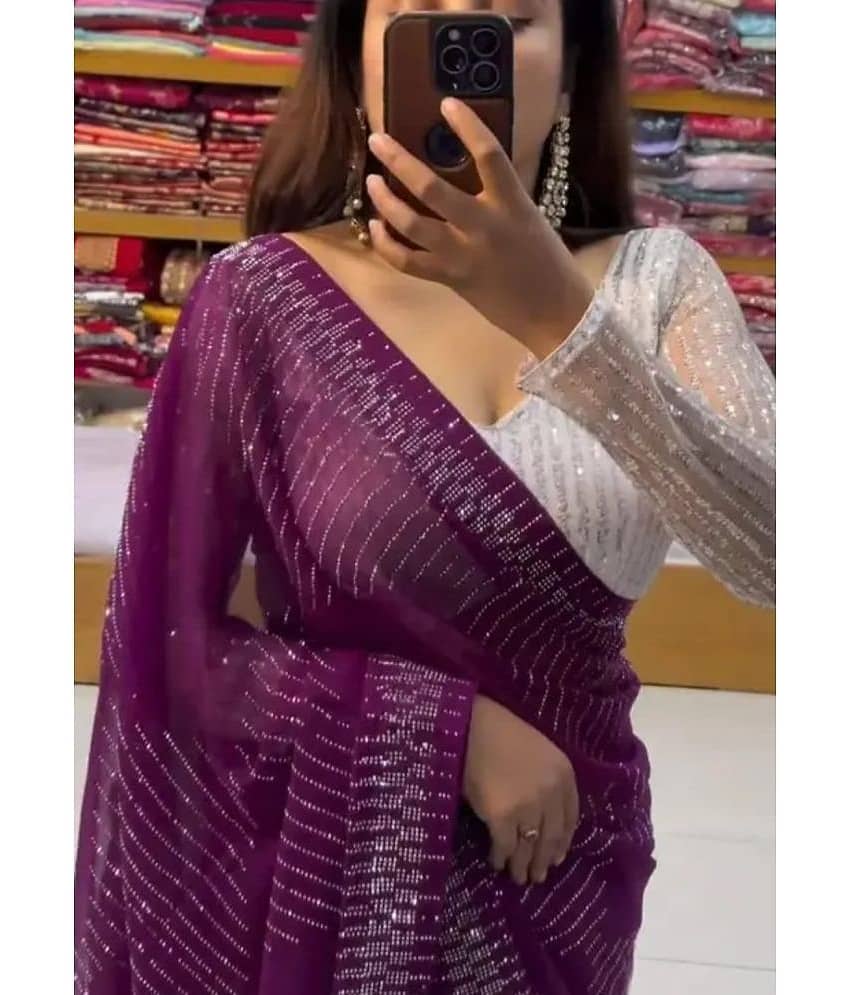 Gullak Georgette Embellished Saree With Unstitched Blouse Piece ( Purple )