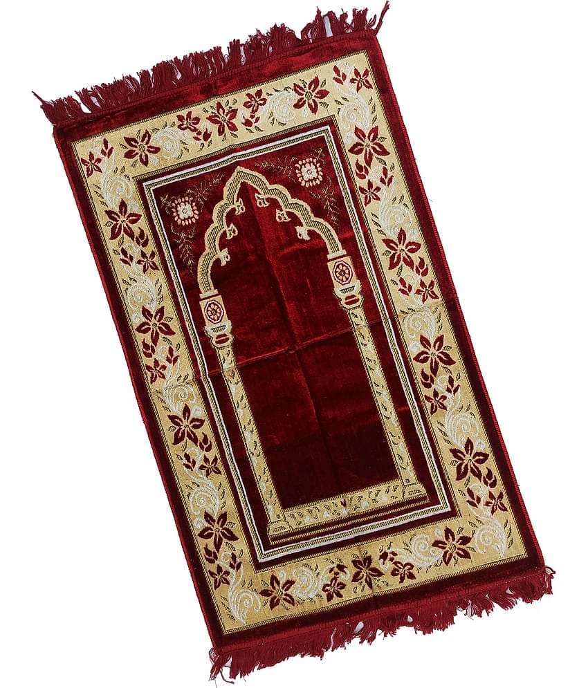 ADIRNY Maroon Single Velvet Prayer Mat ( 110 X 70 cm )