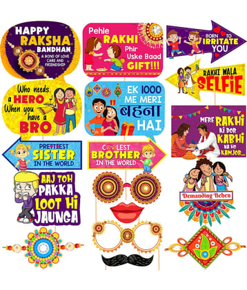 Zyozi 17 Pcs Rakhi Photo Booth Props / Raksha Bandhan Props for Photoshoot / Happy Raksha Bandhan Props / Happy Rakhi Decoration for Raksha Bandhan Festival Photo Props