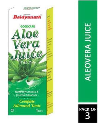 Baidyanath Pure Aloe Vera Juice (with Pulp)- No Added Sugar(1000ml)|For All-Around Detox(Pack of 3)
