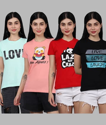 Fabflee Women Cotton Printed Regular Fit Round Neck T-Shirt ( Multicolor )