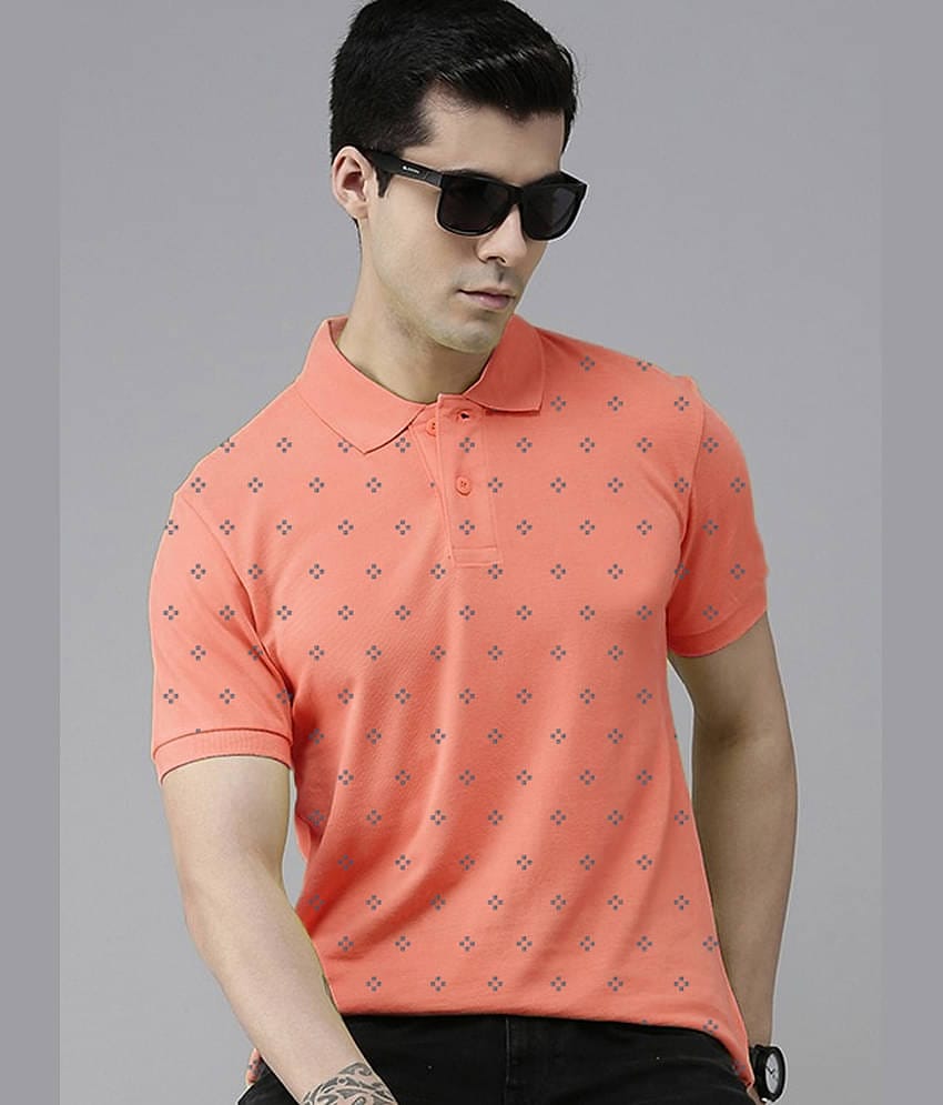 ADORATE Pack of 1 Cotton Regular Fit Printed Half Sleeves Men's Polo T Shirt ( Coral )