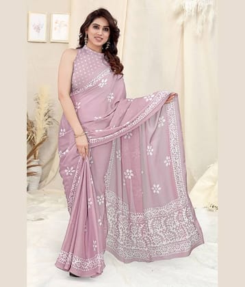 BLEESBURY Chiffon Printed Saree With Unstitched Blouse Piece ( Wine )