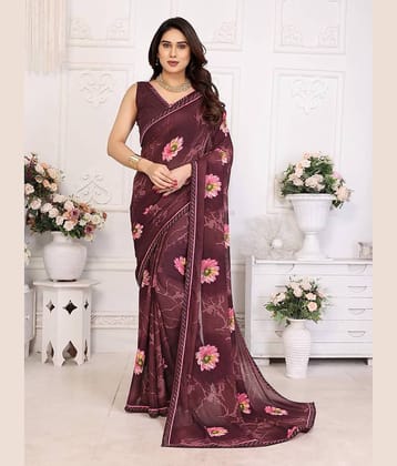TTH Georgette Printed Regular Saree With Unstitched Blouse Piece ( Wine )