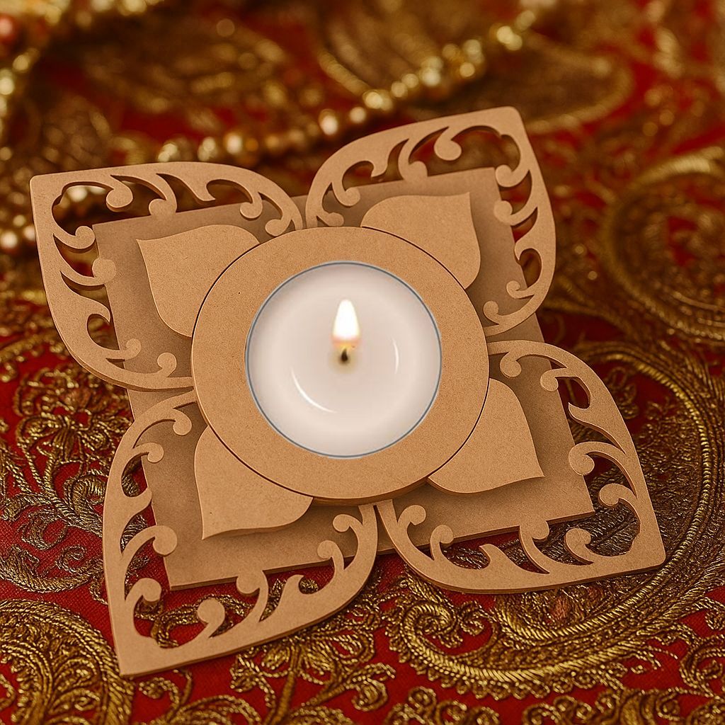 Dbeautify's DIY Laser-Cut Floral MDF Tealight Holder - Pooja Needs | Buy online on ZillyBuy