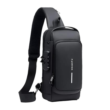 TS WITH TECHSUN Waterproof Anti-Theft Crossbody Bag With Password Zipper Lock & Usb Charging Port, Men's Shoulder Chest Daypack Bag Travel Hiking Sling Backpack, Black TS WITH TECHSUN Waterproof Anti-Theft Crossbody Bag With Password Zipper Lock & Usb Ch