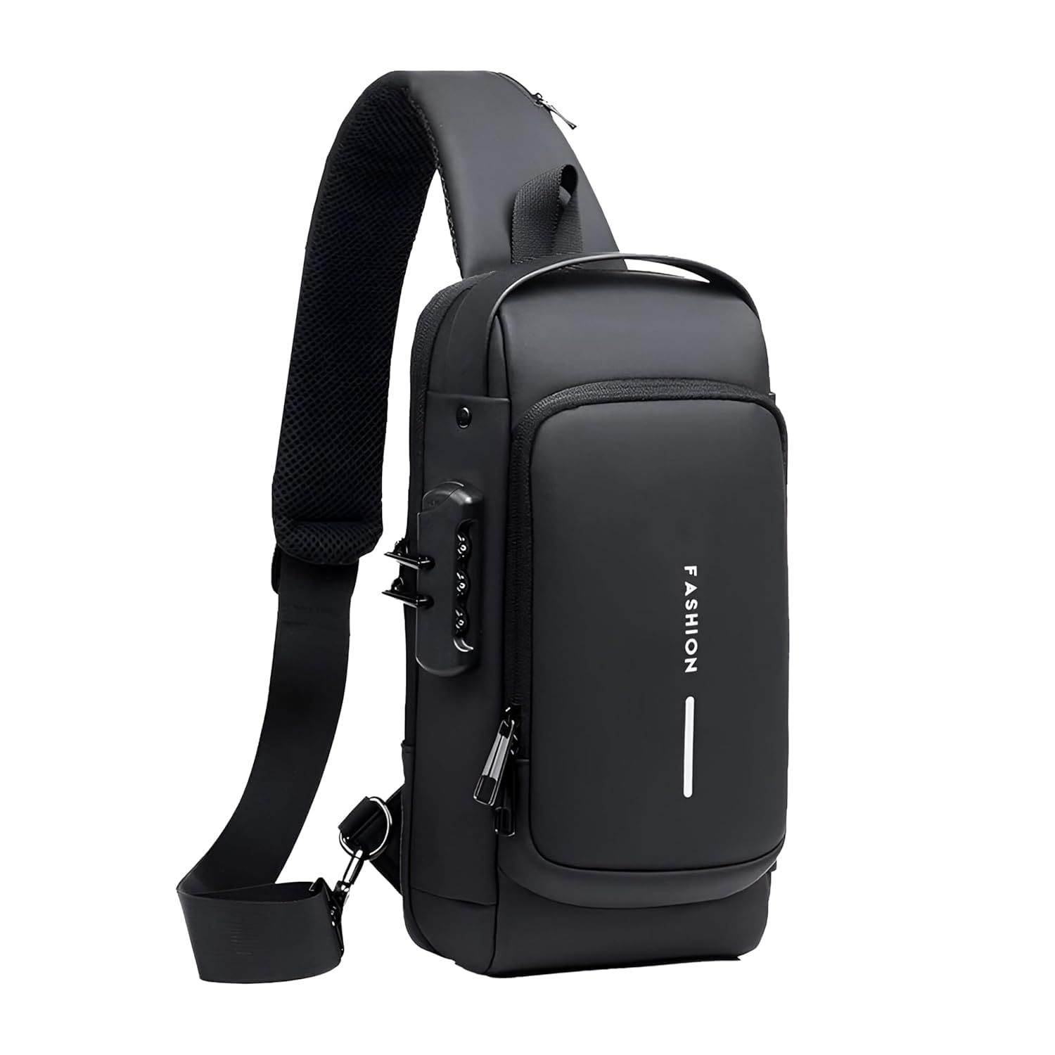 TS WITH TECHSUN Waterproof Anti-Theft Crossbody Bag With Password Zipper Lock & Usb Charging Port, Men's Shoulder Chest Daypack Bag Travel Hiking Sling Backpack, Black TS WITH TECHSUN Waterproof Anti-Theft Crossbody Bag With Password Zipper Lock & Usb Ch