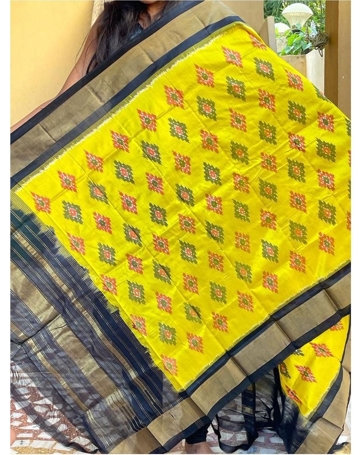 IKKAT SILK YELLOW WITH BLACK COLOR DUPATTA