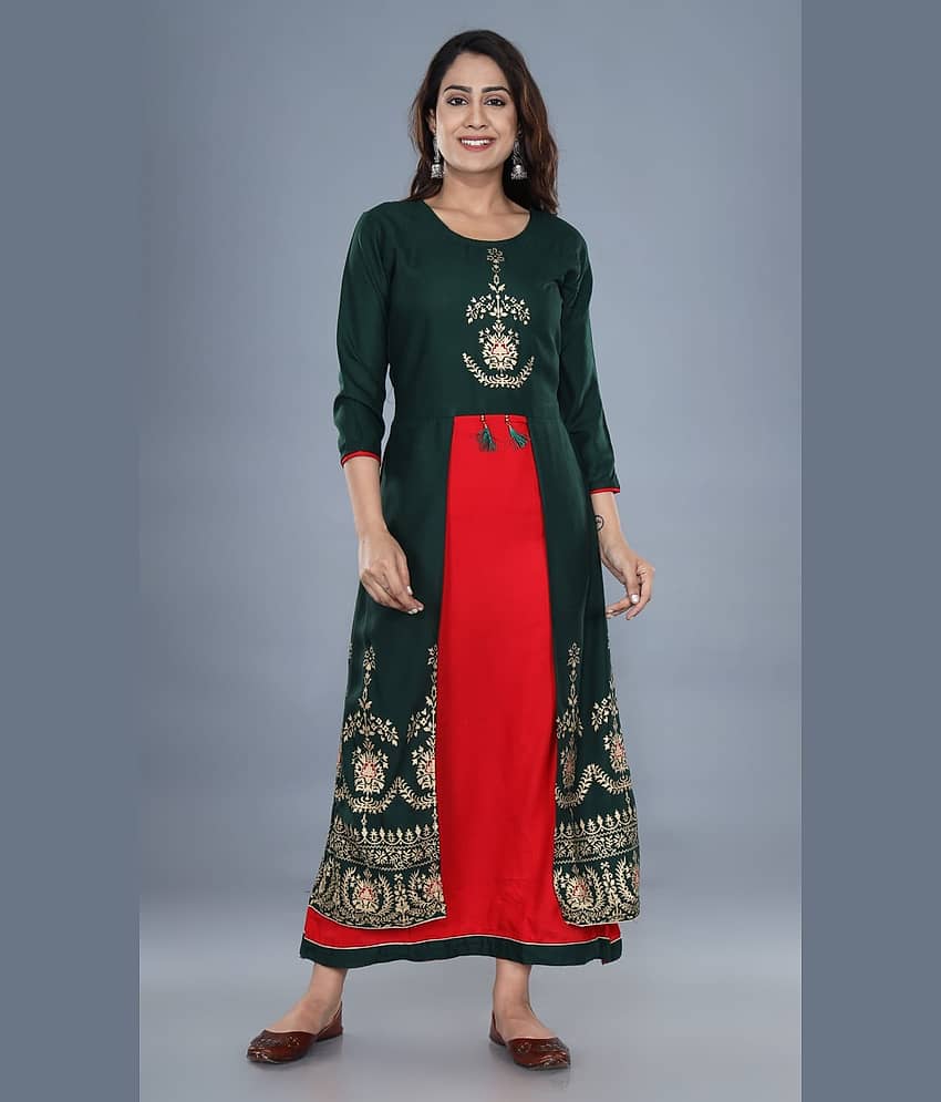 ASHISH PRINT - Green Rayon Women's Jacket Style Kurti ( Pack of 1 )