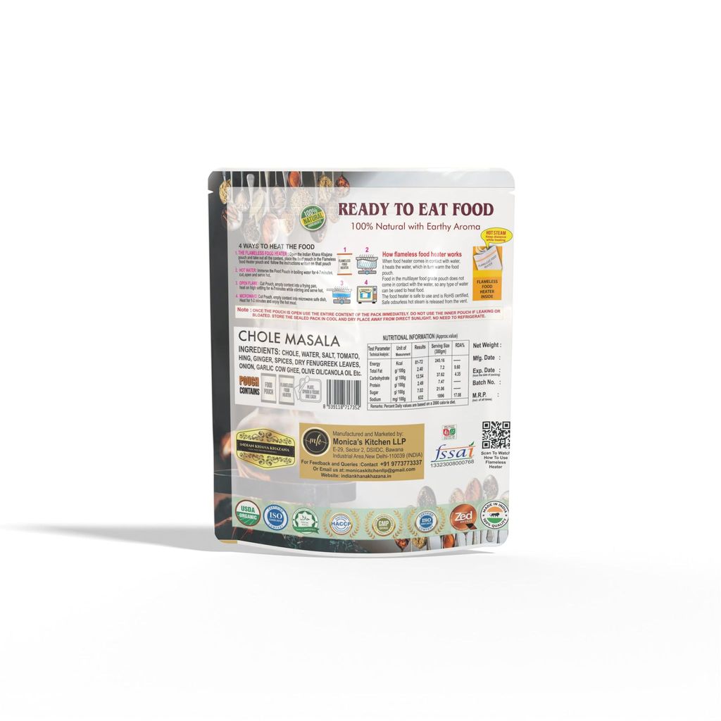 Chole Masala 300gm | Ready to Eat Food | No Added Preservative and Colours (Chole) Serve Hot Anytime Anywhere with our Flameless Food Heater inside the Pack.