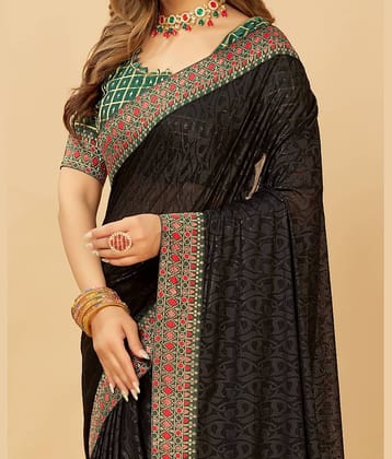 Parmila Fashion Silk Blend Embellished Saree With Unstitched Blouse Piece ( Black )