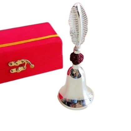 Gold Rudraksha Silver Prayer Bell| For Home, Idols, Pooja, Mandir Hangings| Temple Ghanti For Home Decoration