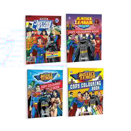 Justice League Copy Colouring and Activity Books Pack with Stickers for Kids Age 2 -8 years (A Set of 4 Books) [Paperback] Dreamland Publications