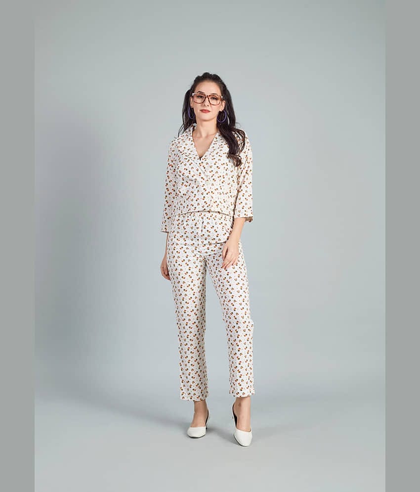 Mantra Fashion Women's White Printed Shirt Trouser Co-Ord Set ( Pack of 1 )