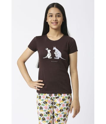 Sini Mini - Brown 100% Cotton Girls T-Shirt ( Pack of 1 ) - None