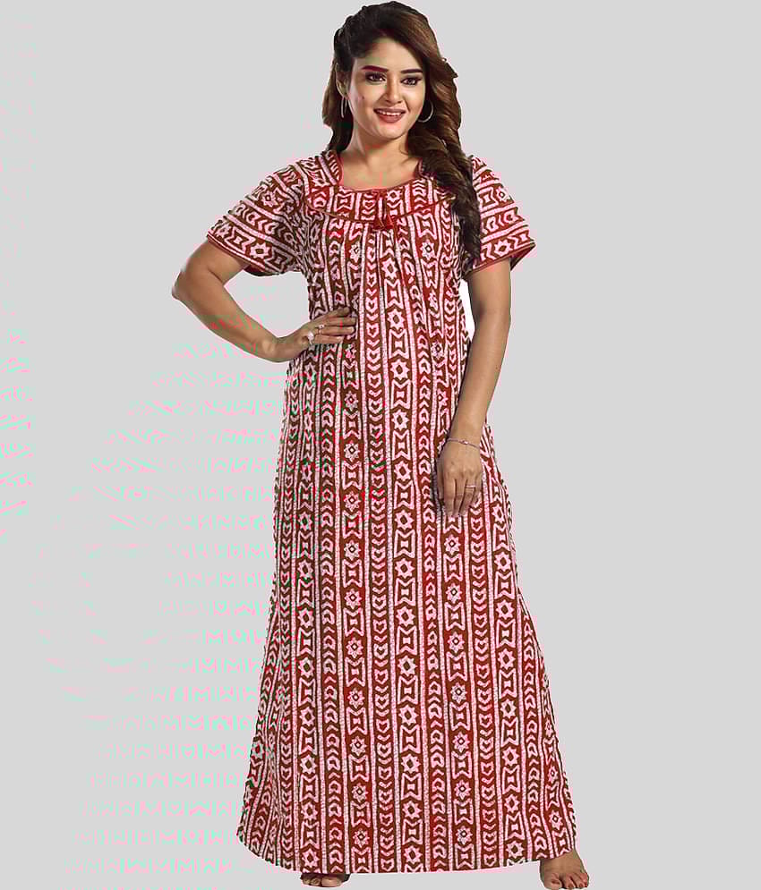 Gutthi - Maroon Cotton Women's Nightwear Nighty & Night Gowns ( Pack of 1 )