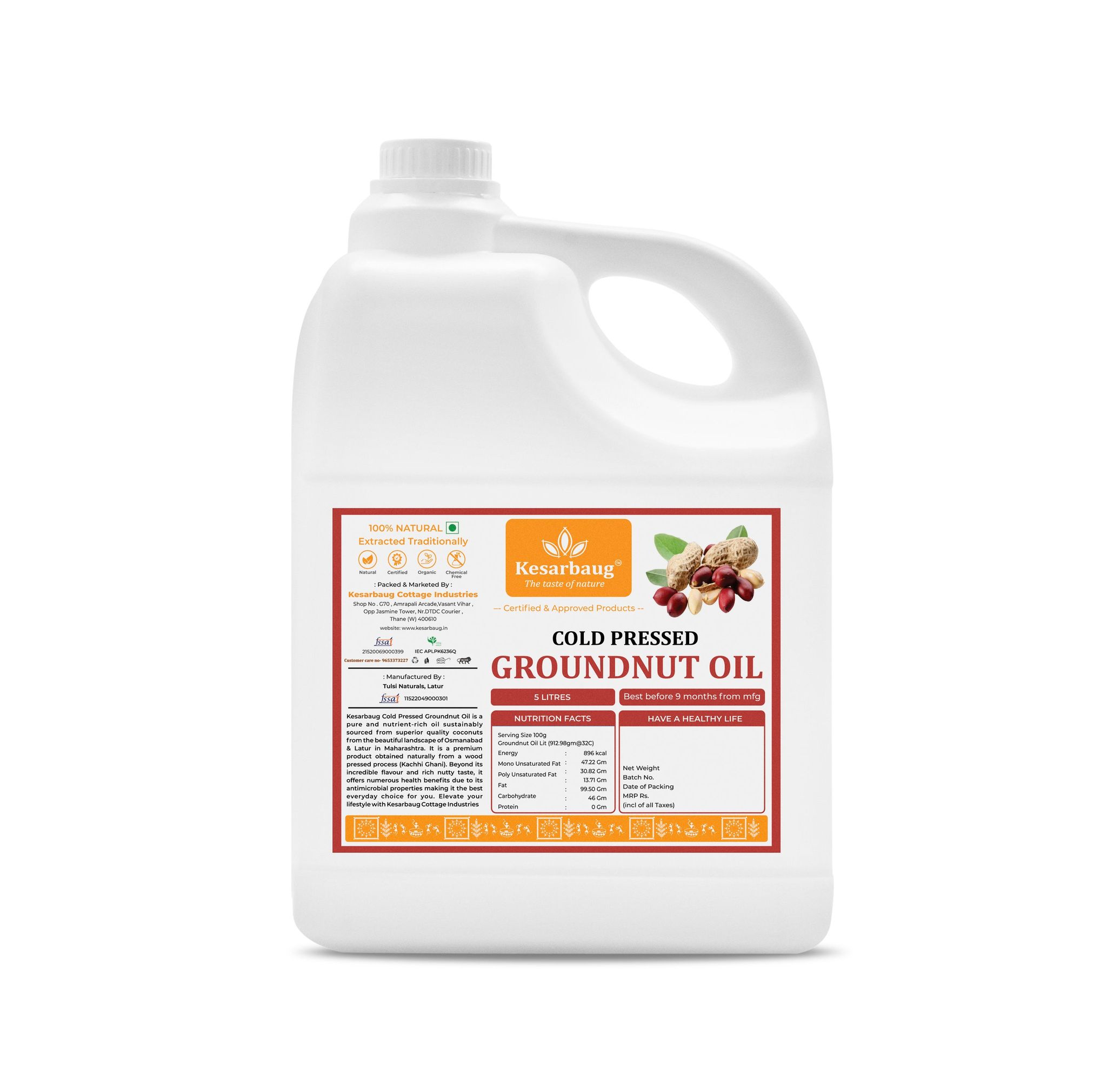 Kesarbaug Groundnut Oil, 5 L