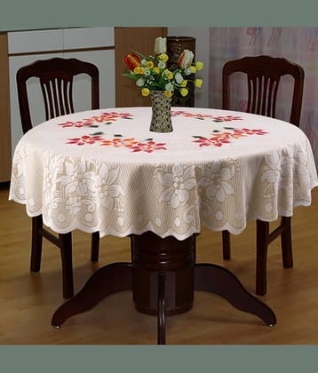 Self Design Cotton 4 Seater Round Table Cover ( 152 x 152 ) cm Pack of 1 Beige