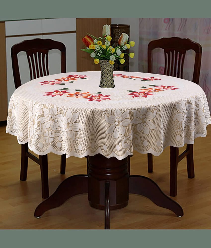Self Design Cotton 4 Seater Round Table Cover ( 152 x 152 ) cm Pack of 1 Beige